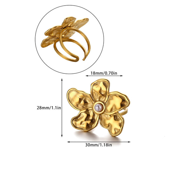 Wholesale Women's Stainless Steel Imitation Pearl Multilayer Zircon 18K Gold Plated Heart Shape Geometric Inlaid With Gold Open Ring