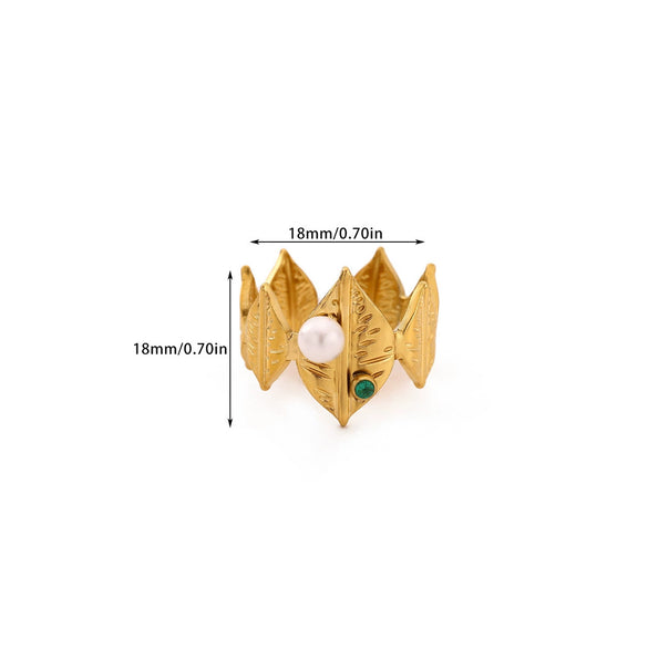 Wholesale Women's Stainless Steel Imitation Pearl Multilayer Zircon 18K Gold Plated Heart Shape Geometric Inlaid With Gold Open Ring
