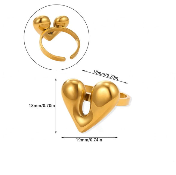 Wholesale Women's Stainless Steel Imitation Pearl Multilayer Zircon 18K Gold Plated Heart Shape Geometric Inlaid With Gold Open Ring