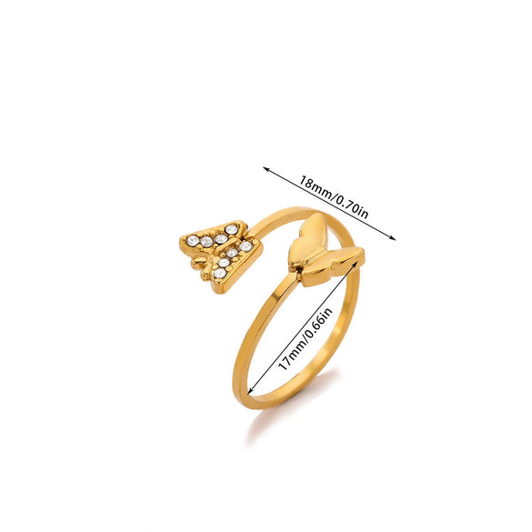 Wholesale Women's Stainless Steel Imitation Pearl Multilayer Zircon 18K Gold Plated Heart Shape Geometric Inlaid With Gold Open Ring