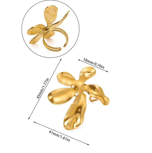 Wholesale Women's Stainless Steel Imitation Pearl Multilayer Zircon 18K Gold Plated Heart Shape Geometric Inlaid With Gold Open Ring