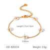 Wholesale Women's Stainless Steel Imitation Pearl Necklace Bracelet With Flower Pattern Vacuum Electroplating Ins Style