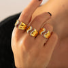 Wholesale Women's 316L Stainless Steel Inlaid Drill Irregular Open Ring With Geometric Pattern And Electroplating Treatment