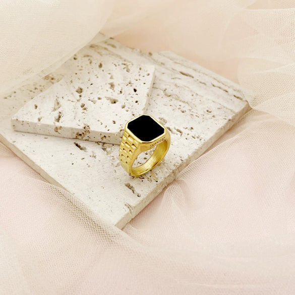 Wholesale Women's Stainless Steel Inlaid Geometric Square Ring