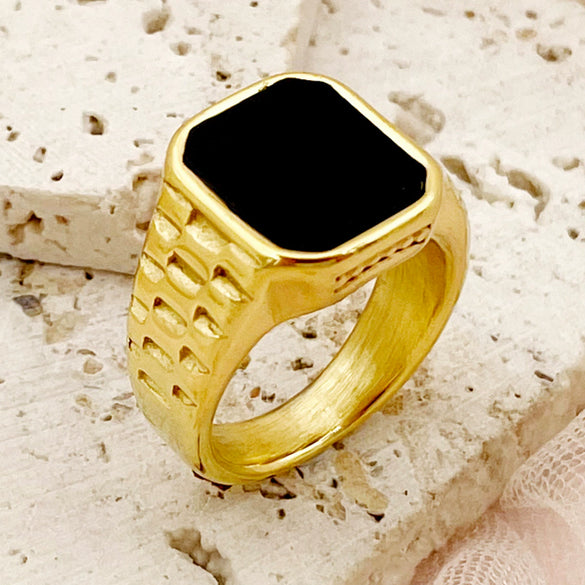 Wholesale Women's Stainless Steel Inlaid Geometric Square Ring