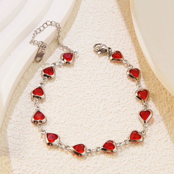 Wholesale Women's Stainless Steel Inlaid Rhinestone Heart Drop Bell Necklace And Bracelet Set