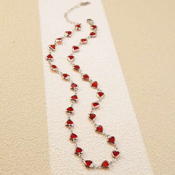 Wholesale Women's Stainless Steel Inlaid Rhinestone Heart Drop Bell Necklace And Bracelet Set