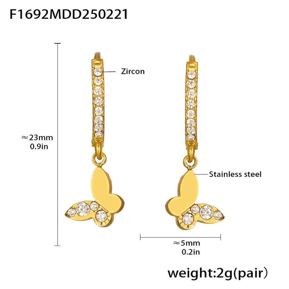 Wholesale Women's 316L Stainless Steel Inlaid Zircon Full Diamond Earrings With Geometric Pattern And Light Luxury Style Electroplated In 18K Gold Color