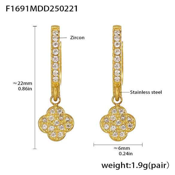 Wholesale Women's 316L Stainless Steel Inlaid Zircon Full Diamond Earrings With Geometric Pattern And Light Luxury Style Electroplated In 18K Gold Color
