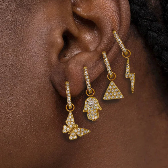Wholesale Women's 316L Stainless Steel Inlaid Zircon Full Diamond Earrings With Geometric Pattern And Light Luxury Style Electroplated In 18K Gold Color
