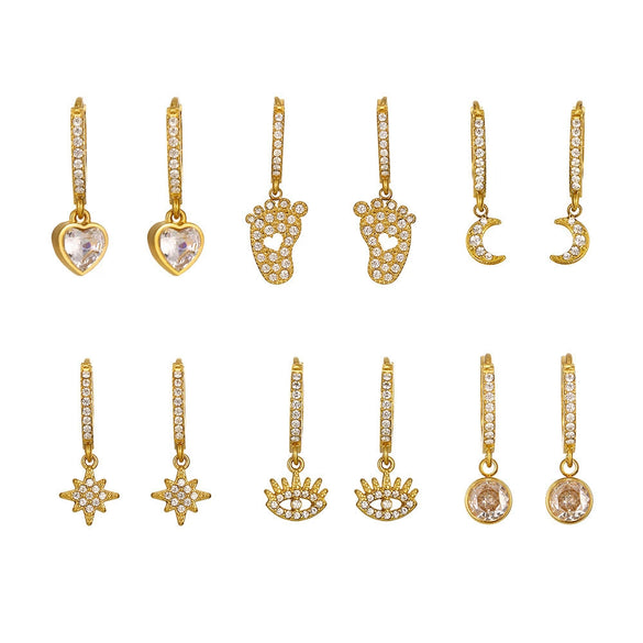 Wholesale Women's 316L Stainless Steel Inlaid Zircon Full Diamond Earrings With Geometric Pattern And Light Luxury Style Electroplated In 18K Gold Color