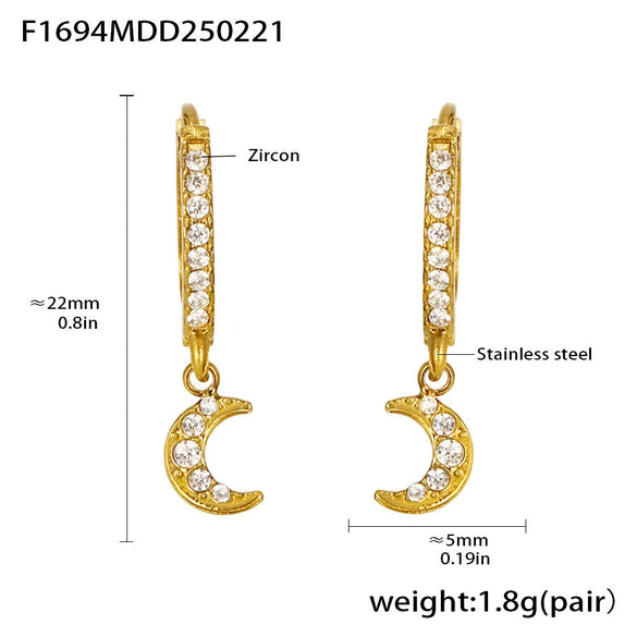 Wholesale Women's 316L Stainless Steel Inlaid Zircon Full Diamond Earrings With Geometric Pattern And Light Luxury Style Electroplated In 18K Gold Color
