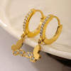 Wholesale Women's 316L Stainless Steel Inlaid Zircon Full Diamond Earrings With Geometric Pattern And Light Luxury Style Electroplated In 18K Gold Color