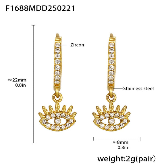 Wholesale Women's 316L Stainless Steel Inlaid Zircon Full Diamond Earrings With Geometric Pattern And Light Luxury Style Electroplated In 18K Gold Color