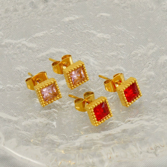 Wholesale Women's 316L Stainless Steel Inlaid Zircon Geometric Earrings