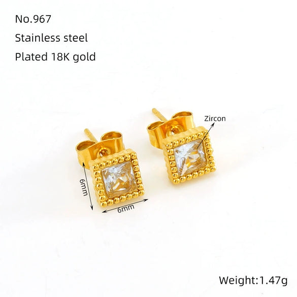 Wholesale Women's 316L Stainless Steel Inlaid Zircon Geometric Earrings