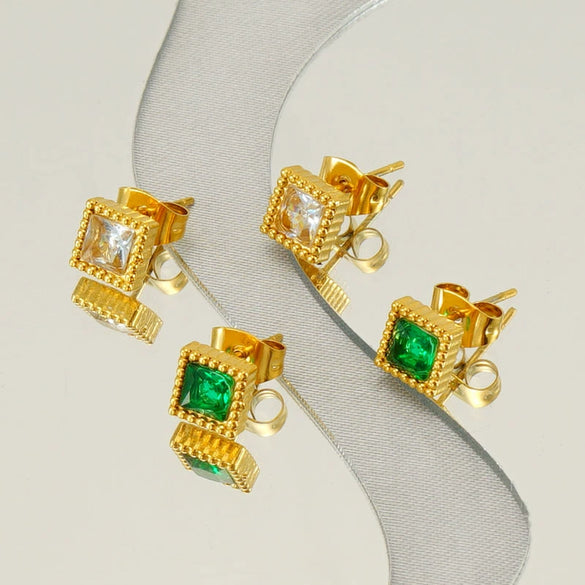 Wholesale Women's 316L Stainless Steel Inlaid Zircon Geometric Earrings