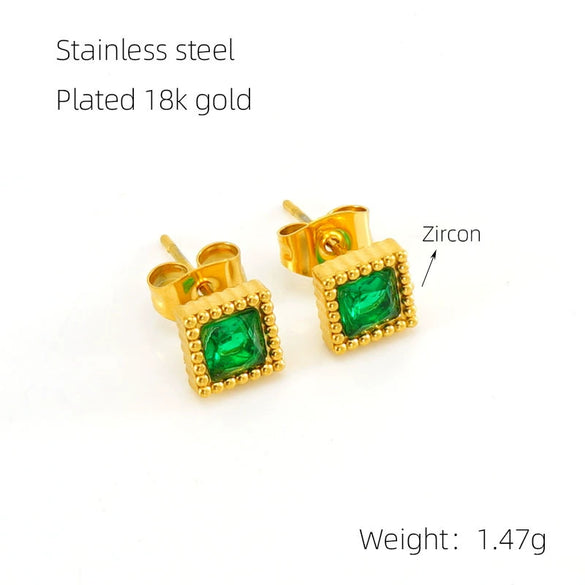 Wholesale Women's 316L Stainless Steel Inlaid Zircon Geometric Earrings