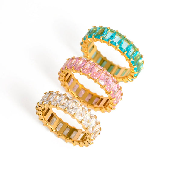 Wholesale Women's Stainless Steel Inlaid Zircon Ring With Geometric Pattern 18K Gold Electroplated Niche Ins Style
