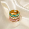 Wholesale Women's Stainless Steel Inlaid Zircon Ring With Geometric Pattern 18K Gold Electroplated Niche Ins Style