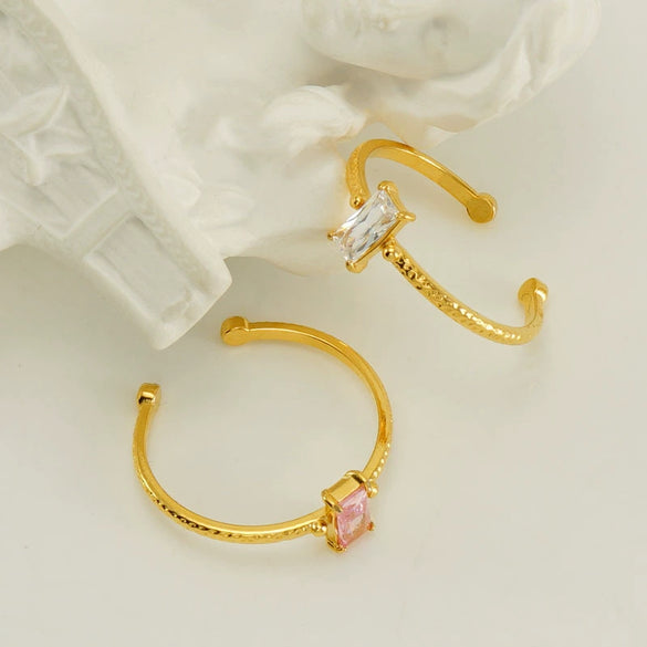 Wholesale Women's 316L Stainless Steel Inlaid Zircon Square Geometric Electroplated Ring