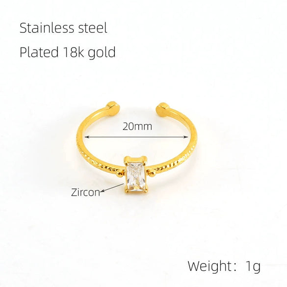 Wholesale Women's 316L Stainless Steel Inlaid Zircon Square Geometric Electroplated Ring