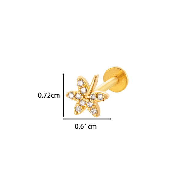 Wholesale Women's Stainless Steel Inner Tooth Thread Flat Base Rod Lip Nail Copper Zircon Butterfly Bow Tie Ear Bone Nail Electroplated Puncture Ornaments