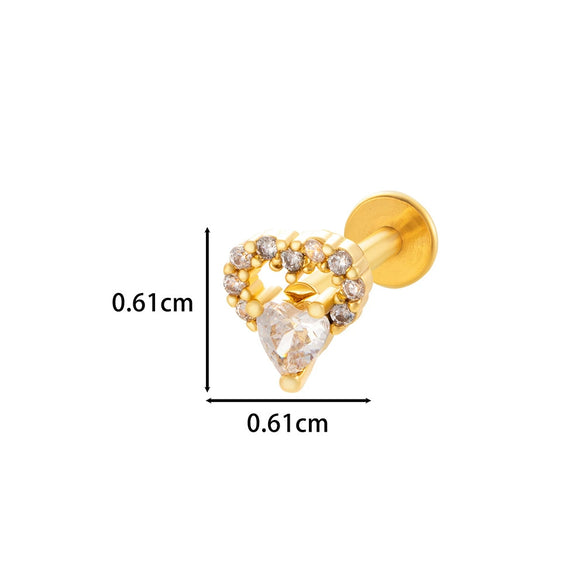 Wholesale Women's Stainless Steel Inner Tooth Thread Flat Base Rod Lip Nail Copper Zircon Butterfly Bow Tie Ear Bone Nail Electroplated Puncture Ornaments