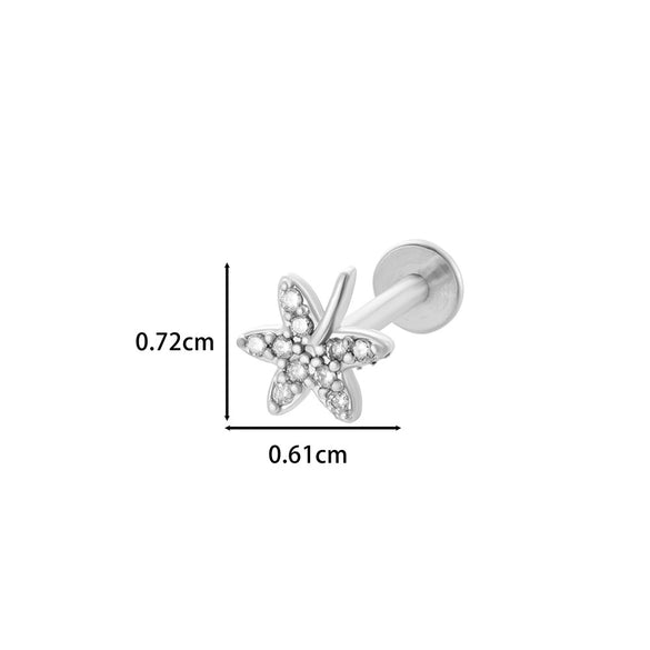 Wholesale Women's Stainless Steel Inner Tooth Thread Flat Base Rod Lip Nail Copper Zircon Butterfly Bow Tie Ear Bone Nail Electroplated Puncture Ornaments