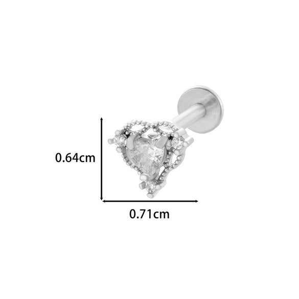 Wholesale Women's Stainless Steel Inner Tooth Thread Flat Base Rod Lip Nail Copper Zircon Butterfly Bow Tie Ear Bone Nail Electroplated Puncture Ornaments