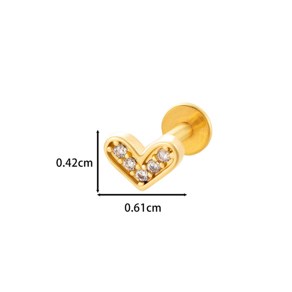 Wholesale Women's Stainless Steel Inner Tooth Thread Flat Base Rod Lip Nail Copper Zircon Butterfly Bow Tie Ear Bone Nail Electroplated Puncture Ornaments
