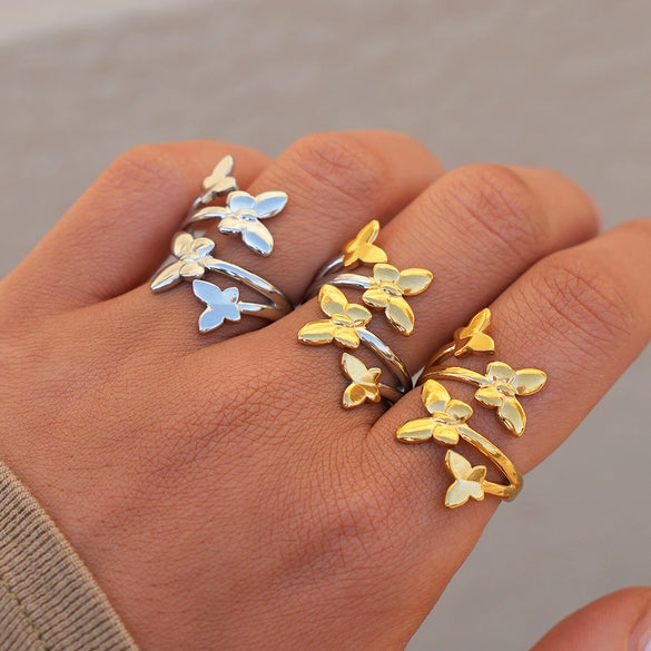 Wholesale Women's Stainless Steel Insectshaped Open Rings With Pvd Furnace Vacuum Real Gold Plating And Ins Style