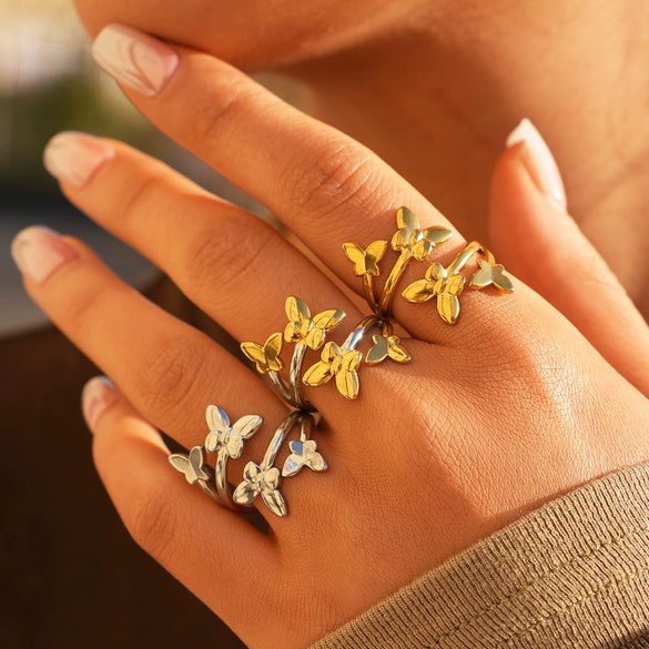 Wholesale Women's Stainless Steel Insectshaped Open Rings With Pvd Furnace Vacuum Real Gold Plating And Ins Style