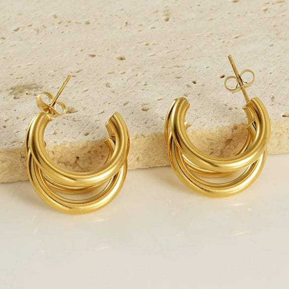 Wholesale Women's 316L Stainless Steel Irregular Avantgarde Design 18K Goldplated Earrings