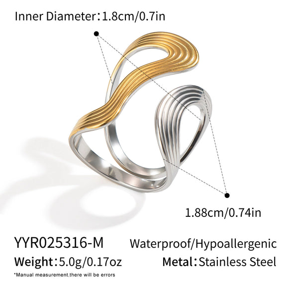 Wholesale Women's Stainless Steel Irregular Lines Exaggerated Simple Geometric Ring With Color Matching And Non Fading Electroplating In Ins Style