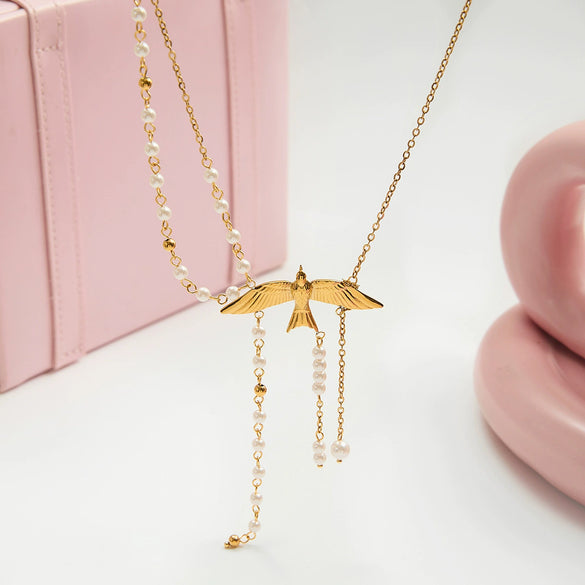 Wholesale Women's Stainless Steel Jewelry Necklace With Peace Dove Tassel Heart Shape Animal Zodiac Pattern Electroplated Design