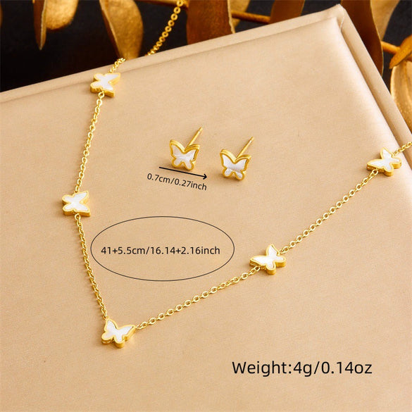 Wholesale Women's Stainless Steel Jewelry Set With Butterfly Dragonfly Insect Patterns Electroplated Bracelet Earrings Necklace