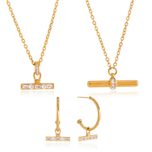 Wholesale Women's Stainless Steel Jewelry Set With Geometric Style Pvd Furnace Vacuum Real Gold Plating Including Earrings And Necklaces