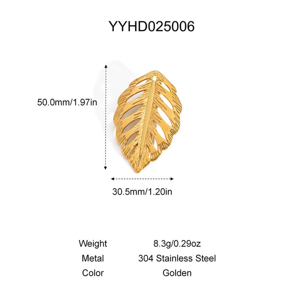 Wholesale Women's Stainless Steel Jewelry Set With Hollow Leaves Design Pvd Furnace Vacuum Real Gold Plating Hairpin Earrings Necklace