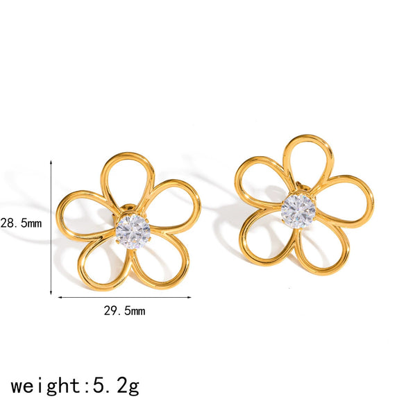 Wholesale Women's Stainless Steel Jewelry Set With Zircon Flower Vacuum Real Gold Plated Ring And Earring