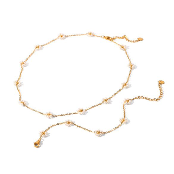 Wholesale Women's Stainless Steel Jewelry With Geometric And Flower Patterns Electroplated Necklace And Bracelet