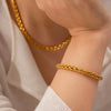 Wholesale Women's Stainless Steel Jewelry With Geometric Pattern 18K Real Gold Plated Pendant And Chain Bracelet