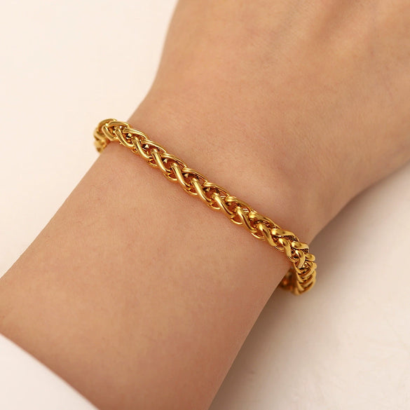 Wholesale Women's Stainless Steel Jewelry With Geometric Pattern 18K Real Gold Plated Pendant And Chain Bracelet