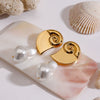 Wholesale Women's Stainless Steel Jewelry With Geometric Pattern Ocean Scenery Surface Conch Spiral Pearl Electroplated Quiet Design Original Style