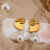 Wholesale Women's Stainless Steel Jewelry With Geometric Pattern Ocean Scenery Surface Conch Spiral Pearl Electroplated Quiet Design Original Style