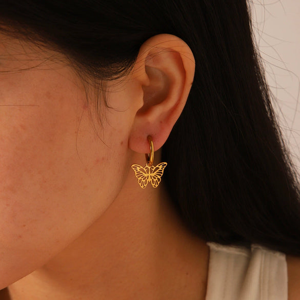 Wholesale Women's Stainless Steel Joker Butterfly Earrings With 18K Gold Pvd Electroplating