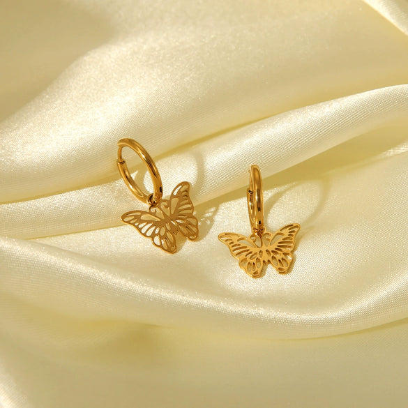 Wholesale Women's Stainless Steel Joker Butterfly Earrings With 18K Gold Pvd Electroplating