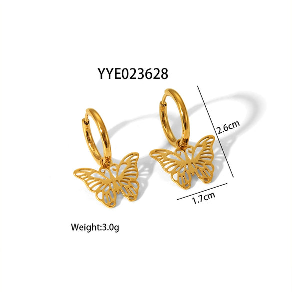 Wholesale Women's Stainless Steel Joker Butterfly Earrings With 18K Gold Pvd Electroplating