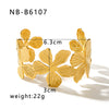 Wholesale Women's Stainless Steel 18K Color Bracelet With Leaf Butterfly Flower Stitching And Creative Opening Electroplated