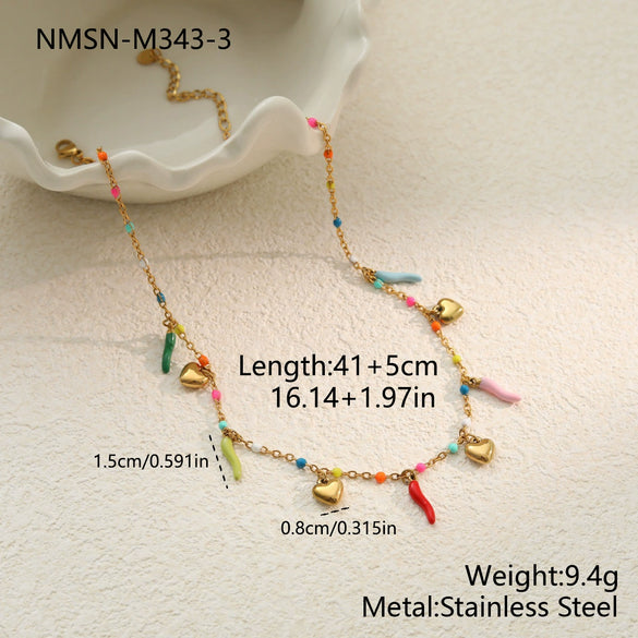Wholesale Women's Stainless Steel 18K Electroplated Geometric Chili Heart Pearl Necklace Jewelry